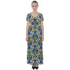 Pattern Thistle Structure Texture High Waist Short Sleeve Maxi Dress by Pakrebo