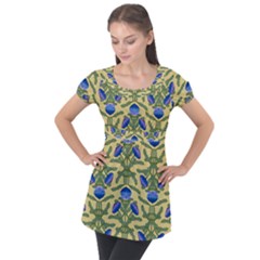 Pattern Thistle Structure Texture Puff Sleeve Tunic Top