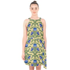 Pattern Thistle Structure Texture Halter Collar Waist Tie Chiffon Dress by Pakrebo