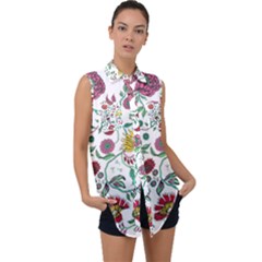 Flowers Garden Tropical Plant Sleeveless Chiffon Button Shirt