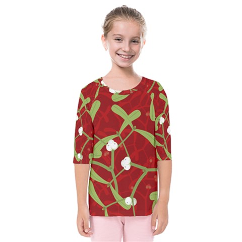 Mistletoe Christmas Texture Advent Kids  Quarter Sleeve Raglan Tee by Pakrebo