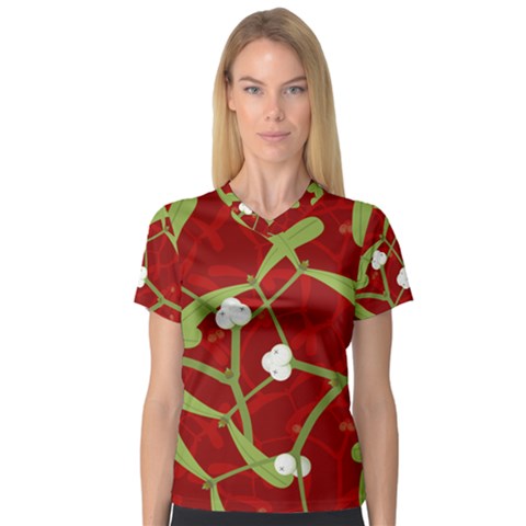 Mistletoe Christmas Texture Advent V-neck Sport Mesh Tee by Pakrebo