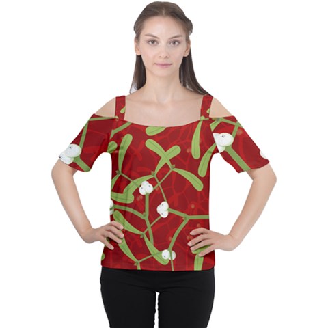 Mistletoe Christmas Texture Advent Cutout Shoulder Tee by Pakrebo