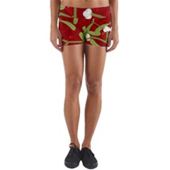 Mistletoe Christmas Texture Advent Yoga Shorts by Pakrebo