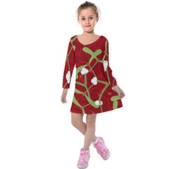 Mistletoe Christmas Texture Advent Kids  Long Sleeve Velvet Dress by Pakrebo