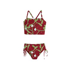 Mistletoe Christmas Texture Advent Girls  Tankini Swimsuit by Pakrebo