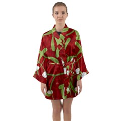 Mistletoe Christmas Texture Advent Long Sleeve Kimono Robe by Pakrebo