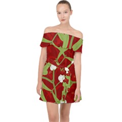 Mistletoe Christmas Texture Advent Off Shoulder Chiffon Dress by Pakrebo