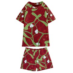 Mistletoe Christmas Texture Advent Kids  Swim Tee And Shorts Set by Pakrebo