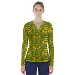 Texture Plant Herbs Herb Green V-neck Long Sleeve Top by Pakrebo