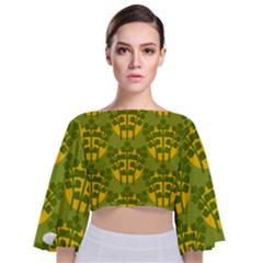 Texture Plant Herbs Herb Green Tie Back Butterfly Sleeve Chiffon Top by Pakrebo