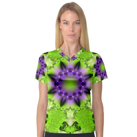 Pattern Abstract Background Art Green V-neck Sport Mesh Tee by Pakrebo