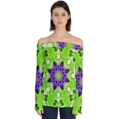 Pattern Abstract Background Art Green Off Shoulder Long Sleeve Top