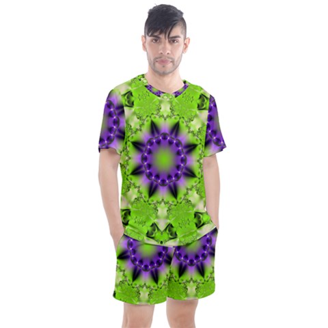 Pattern Abstract Background Art Green Men s Mesh Tee And Shorts Set by Pakrebo