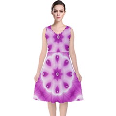 Pattern Abstract Background Art Purple V-neck Midi Sleeveless Dress 