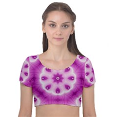 Pattern Abstract Background Art Purple Velvet Short Sleeve Crop Top 