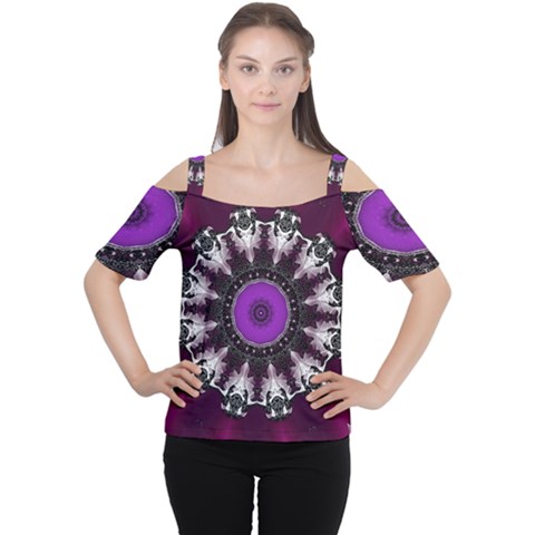 Kaleidoscope Round Circle Geometry Cutout Shoulder Tee by Pakrebo