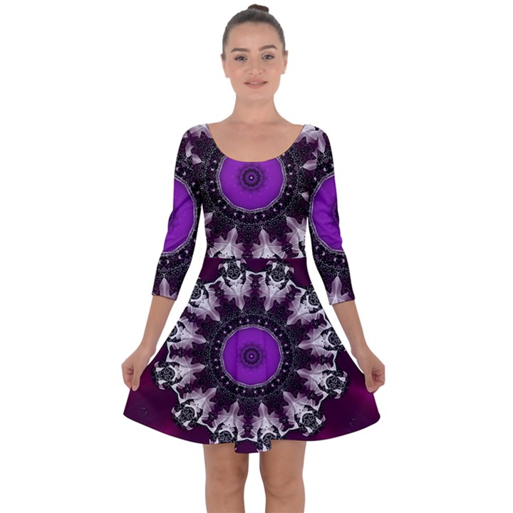 Kaleidoscope Round Circle Geometry Quarter Sleeve Skater Dress