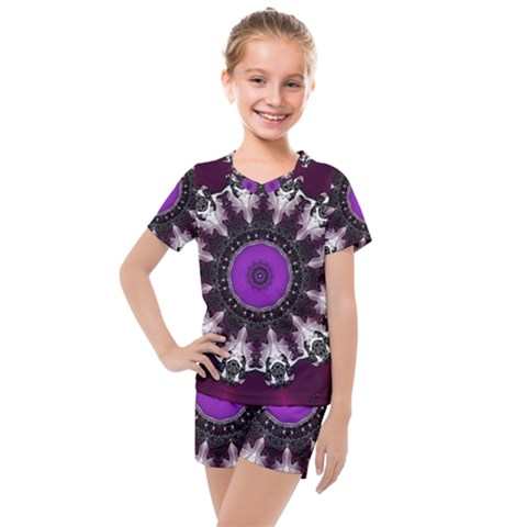 Kaleidoscope Round Circle Geometry Kids  Mesh Tee And Shorts Set by Pakrebo