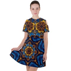 Pattern Abstract Background Art Short Sleeve Shoulder Cut Out Dress 