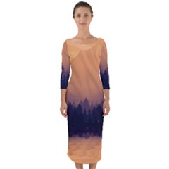 Landscape Nature Mountains Sky Quarter Sleeve Midi Bodycon Dress