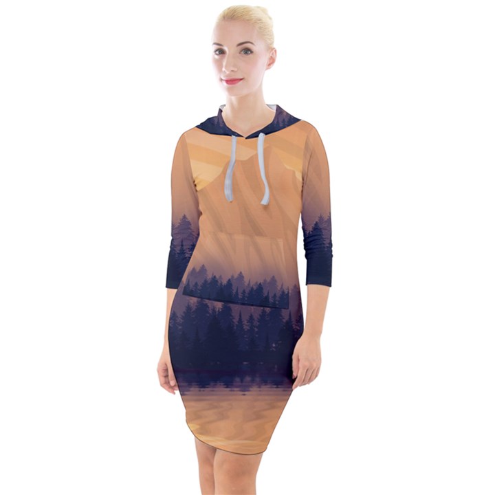 Landscape Nature Mountains Sky Quarter Sleeve Hood Bodycon Dress