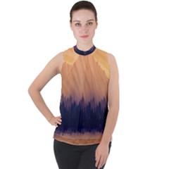 Landscape Nature Mountains Sky Mock Neck Chiffon Sleeveless Top