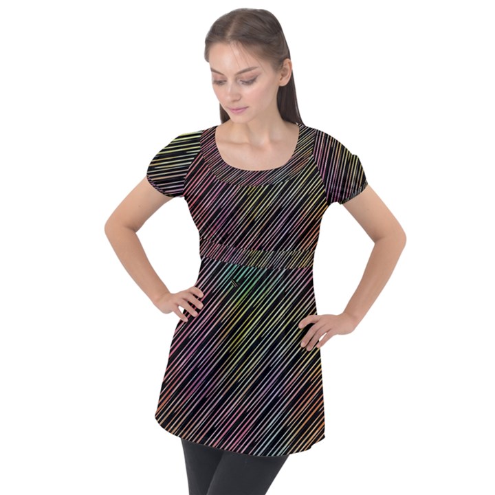 Pattern Abstract Desktop Fabric Puff Sleeve Tunic Top