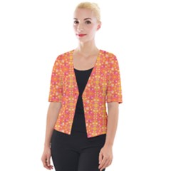 Desktop Pattern Abstract Orange Cropped Button Cardigan