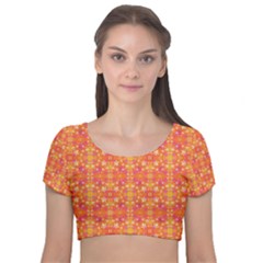 Desktop Pattern Abstract Orange Velvet Short Sleeve Crop Top  by Pakrebo