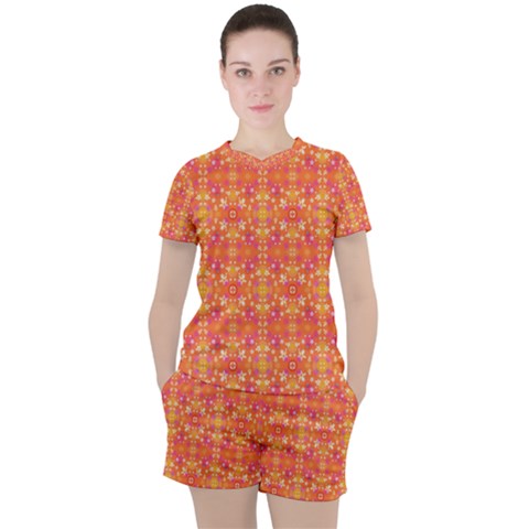 Desktop Pattern Abstract Orange Women s Tee And Shorts Set by Pakrebo