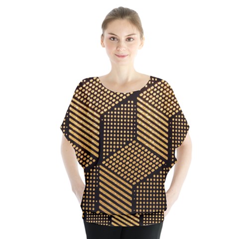 Cubes Light Geometry Shines Batwing Chiffon Blouse by Pakrebo