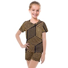 Cubes Light Geometry Shines Kids  Mesh Tee And Shorts Set