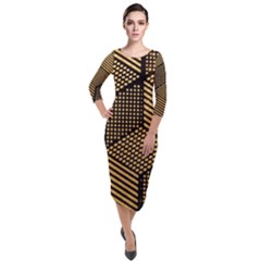 Cubes Light Geometry Shines Quarter Sleeve Midi Velour Bodycon Dress