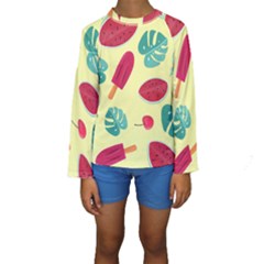 Watermelon Leaves Strawberry Kids  Long Sleeve Swimwear by Pakrebo