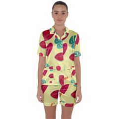 Watermelon Leaves Strawberry Satin Short Sleeve Pyjamas Set by Pakrebo