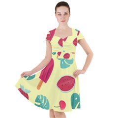 Watermelon Leaves Strawberry Cap Sleeve Midi Dress