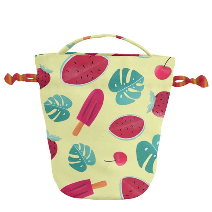 Watermelon Leaves Strawberry Drawstring Bucket Bag