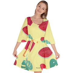 Watermelon Leaves Strawberry Velour Kimono Dress