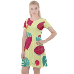 Watermelon Leaves Strawberry Cap Sleeve Velour Dress 