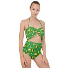 Paper Tissue Wrapping Scallop Top Cut Out Swimsuit