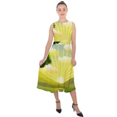 Wallpaper Background Landscape Midi Tie-back Chiffon Dress