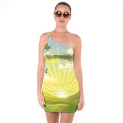 Wallpaper Background Landscape One Soulder Bodycon Dress by Pakrebo