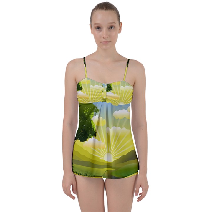 Wallpaper Background Landscape Babydoll Tankini Set