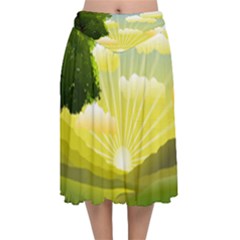 Wallpaper Background Landscape Velvet Flared Midi Skirt by Pakrebo