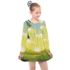 Wallpaper Background Landscape Kids  Long Sleeve Dress