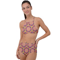 Pattern Decoration Abstract Flower High Waist Tankini Set