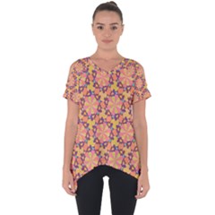 Pattern Decoration Abstract Flower Cut Out Side Drop Tee by Pakrebo