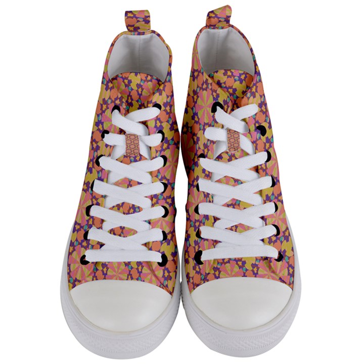 Pattern Decoration Abstract Flower Women s Mid-Top Canvas Sneakers