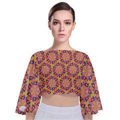 Pattern Decoration Abstract Flower Tie Back Butterfly Sleeve Chiffon Top